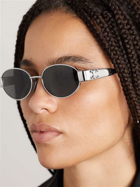 celine triomphe oval metal sunglasses women's|Triomphe oval metal sunglasses in silver .